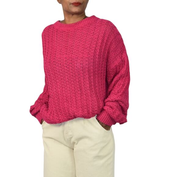 Vintage Cacharel Chunky Sweater Pink Pullover Slouchy Cable Knit Crewneck XL - Picture 8 of 16